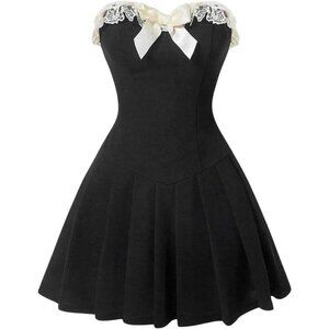 Women's Y2K Strapless Mini Dress Pleated Party Rave Club Dress Black Large